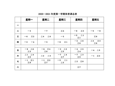 2020年锦荷中学体育与健康课程表公示